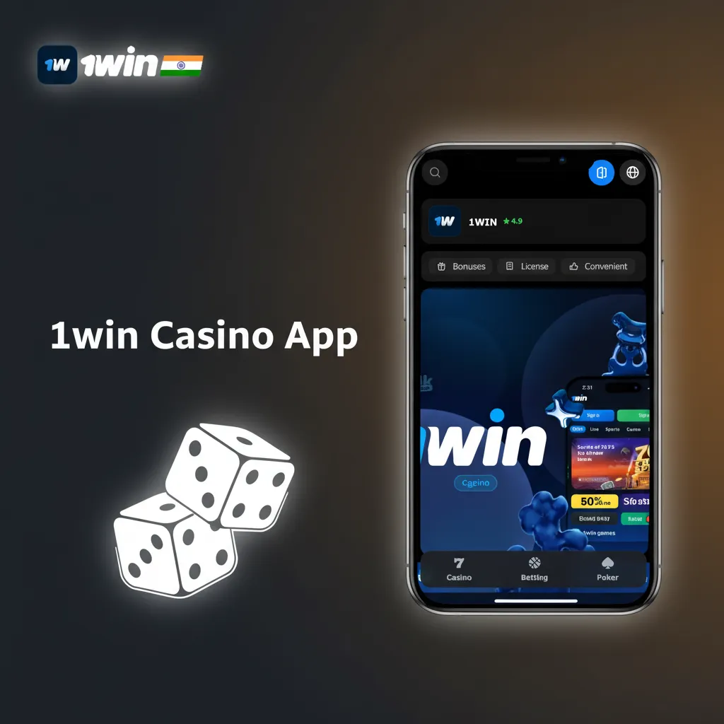 1win Casino app with casino and sports tabs, slots, live dealer roulette/blackjack/baccarat, plus promos and tournaments