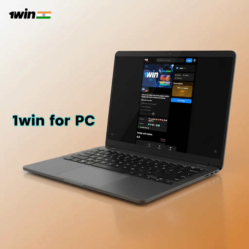 1win for PC on the official website in a browser on Windows/macOS; no desktop app; bet and play casino; steps shown.