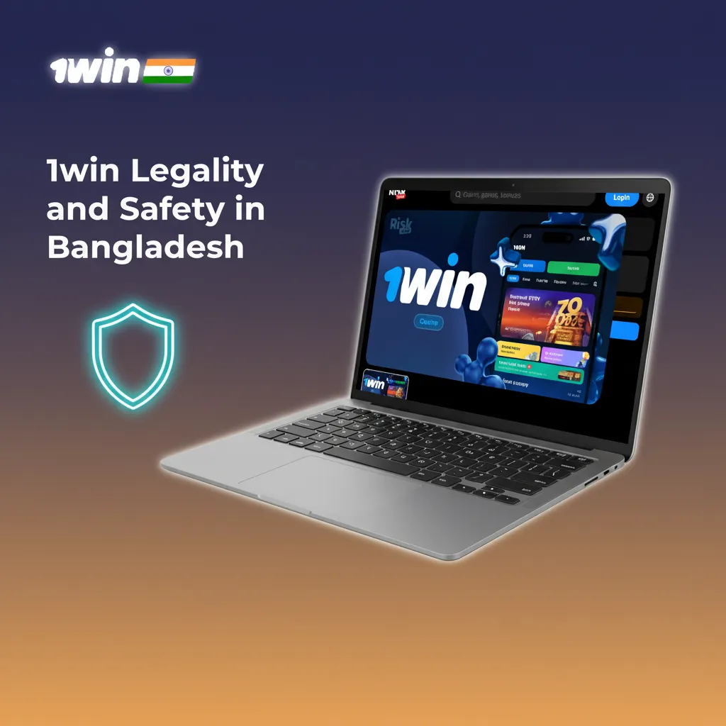 Infographic on 1win safety in Bangladesh: SSL lock, shield, Curaçao license, KYC and age verification, responsible gaming.