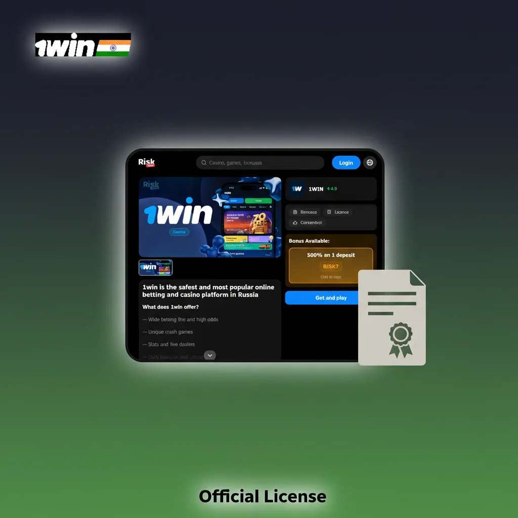 Official 1win Curaçao eGaming remote gaming licence certificate with issuance date shown on legal page and footer.