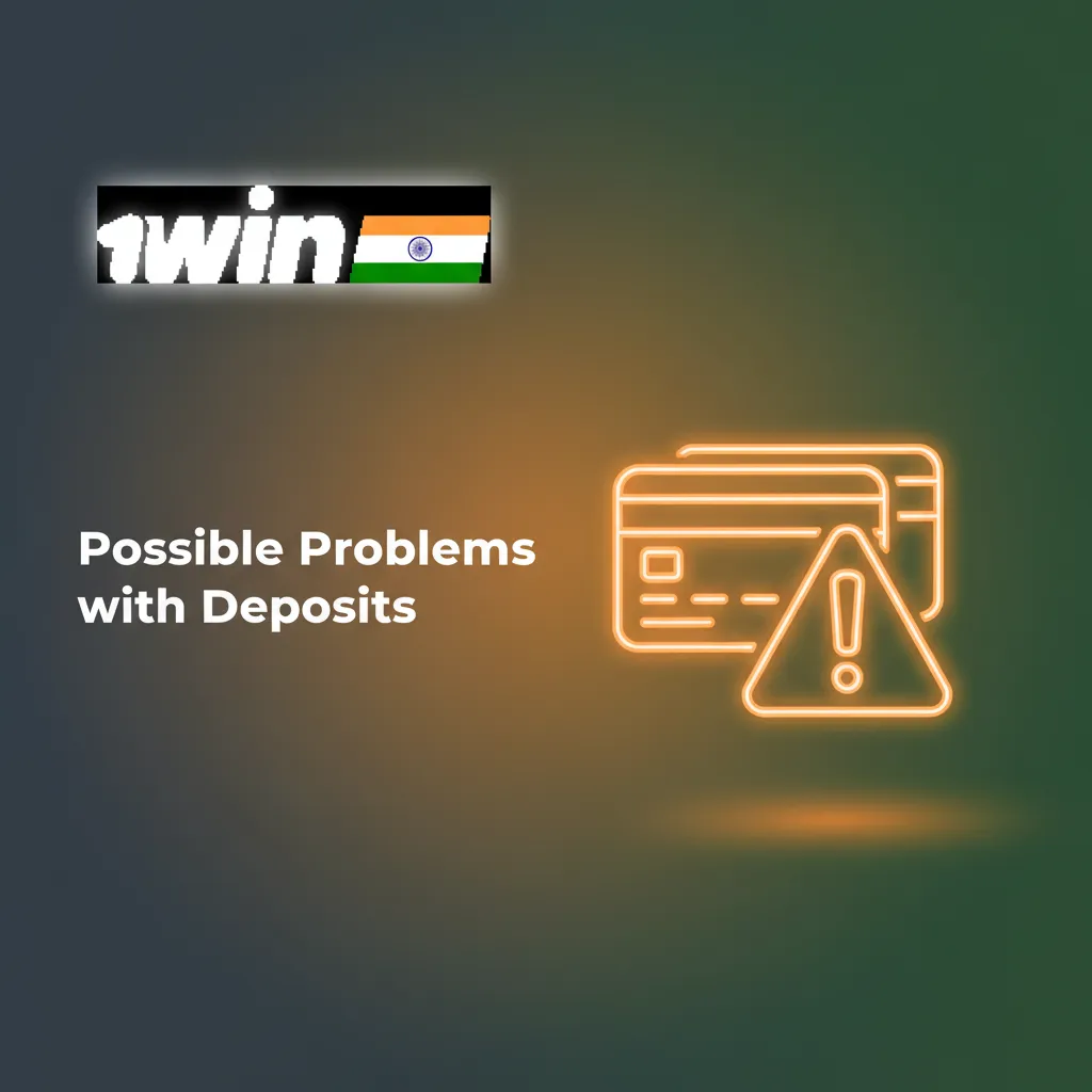 Infographic: Possible deposit problems in India on 1win - missing UPI request, balance delay, OTP failed, limits, KYC checks