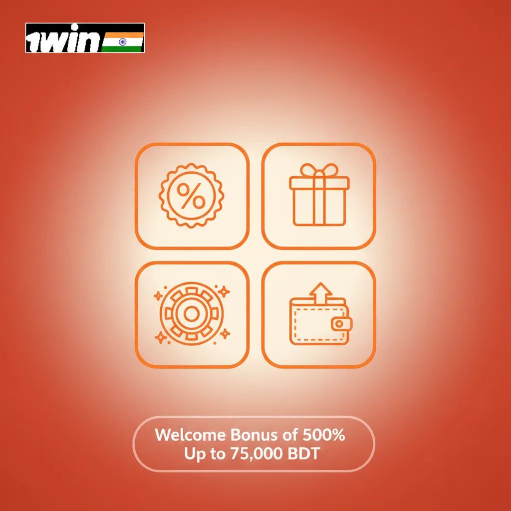 Welcome bonus 500% up to 75,000 BDT; 4-part: 200%, 150%, 100%, 50%; min 500 BDT; 35x wagering, 14 days