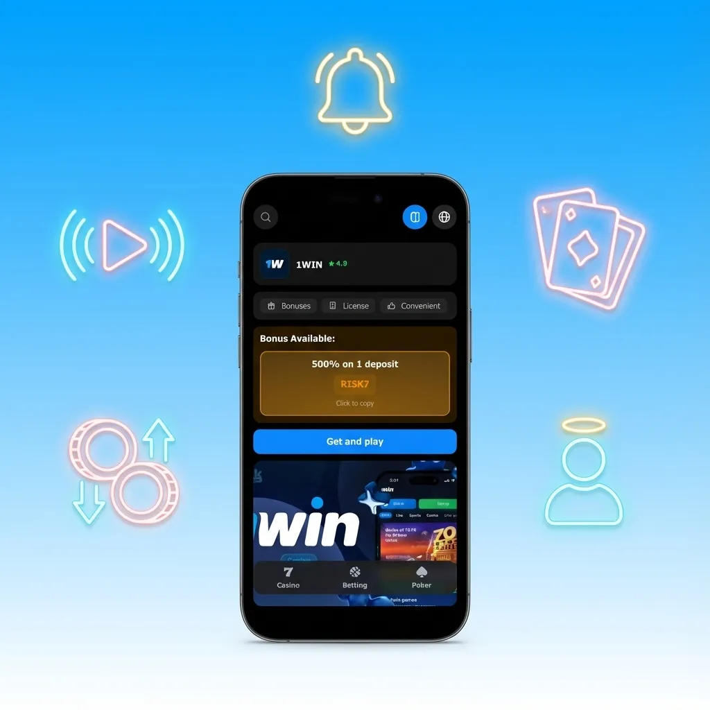 1win app screens showing live cricket odds, casino games, cash out, and UPI/Net Banking deposits for India.