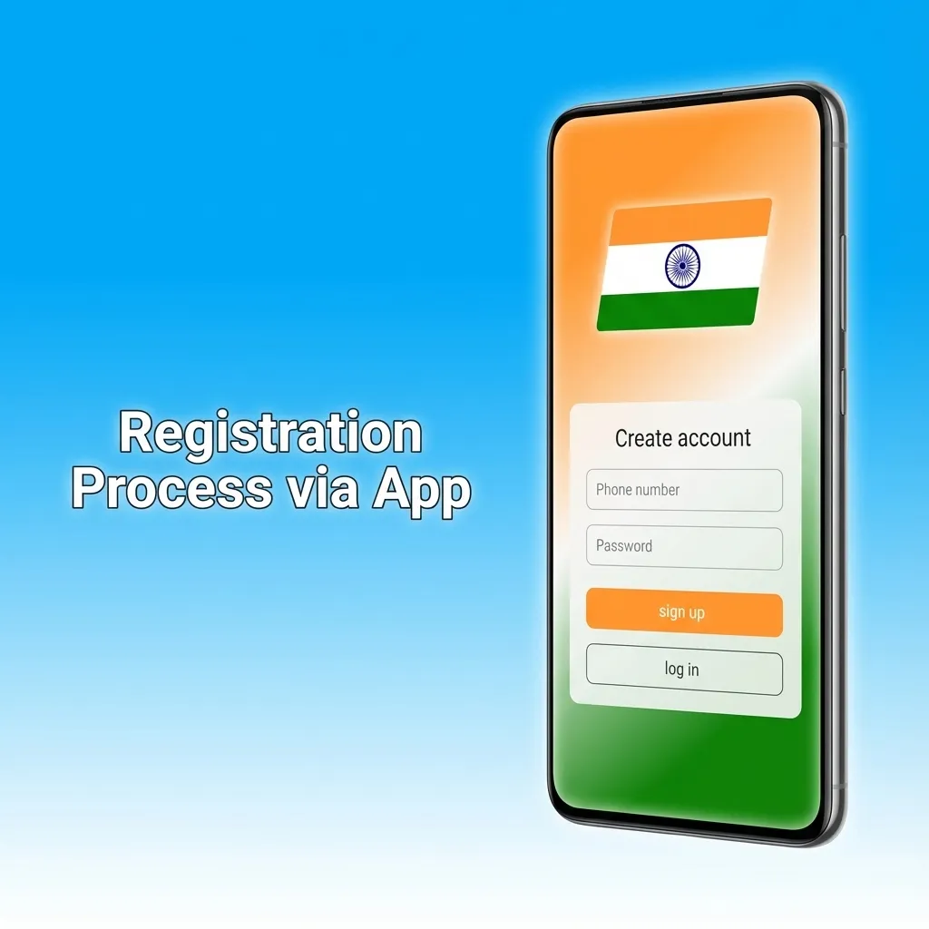 App sign-up steps: choose mobile/email, set password, choose INR, verify OTP/email, accept terms, confirm 18+, upload PAN/ID.