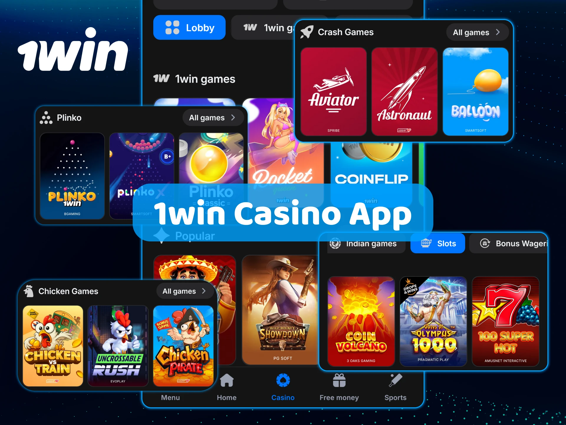 Play your favorite games in the 1win Casino App right now.