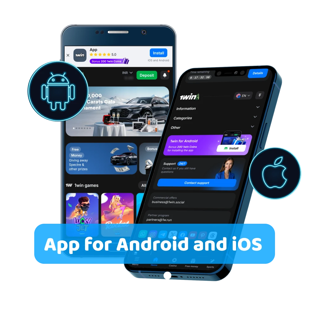 Download the 1win App on your Android or iOS device.