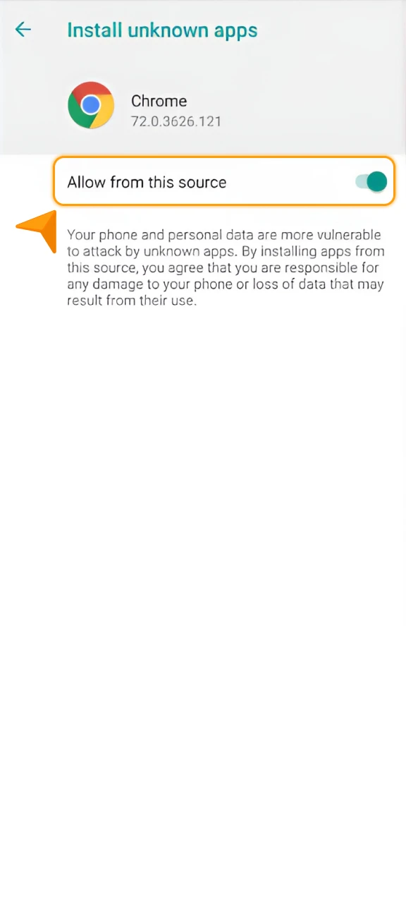 Adjust your Android settings to allow the 1win App installation.
