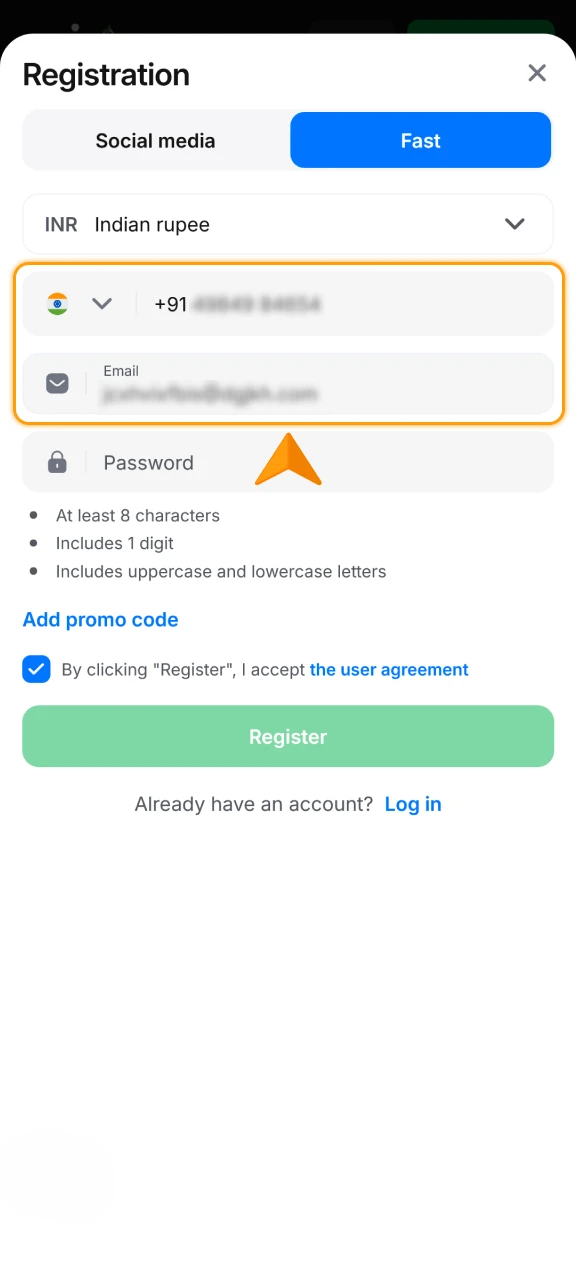 Provide your phone and email during the 1win App Registration process.