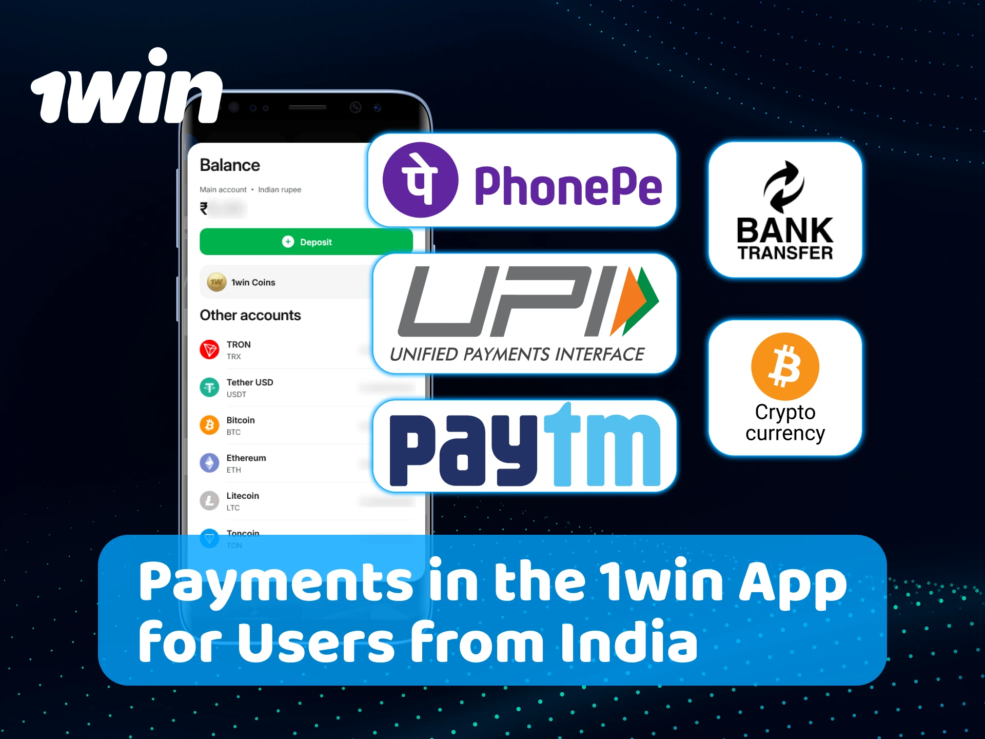 Make secure payments in the 1win App using local Indian methods.