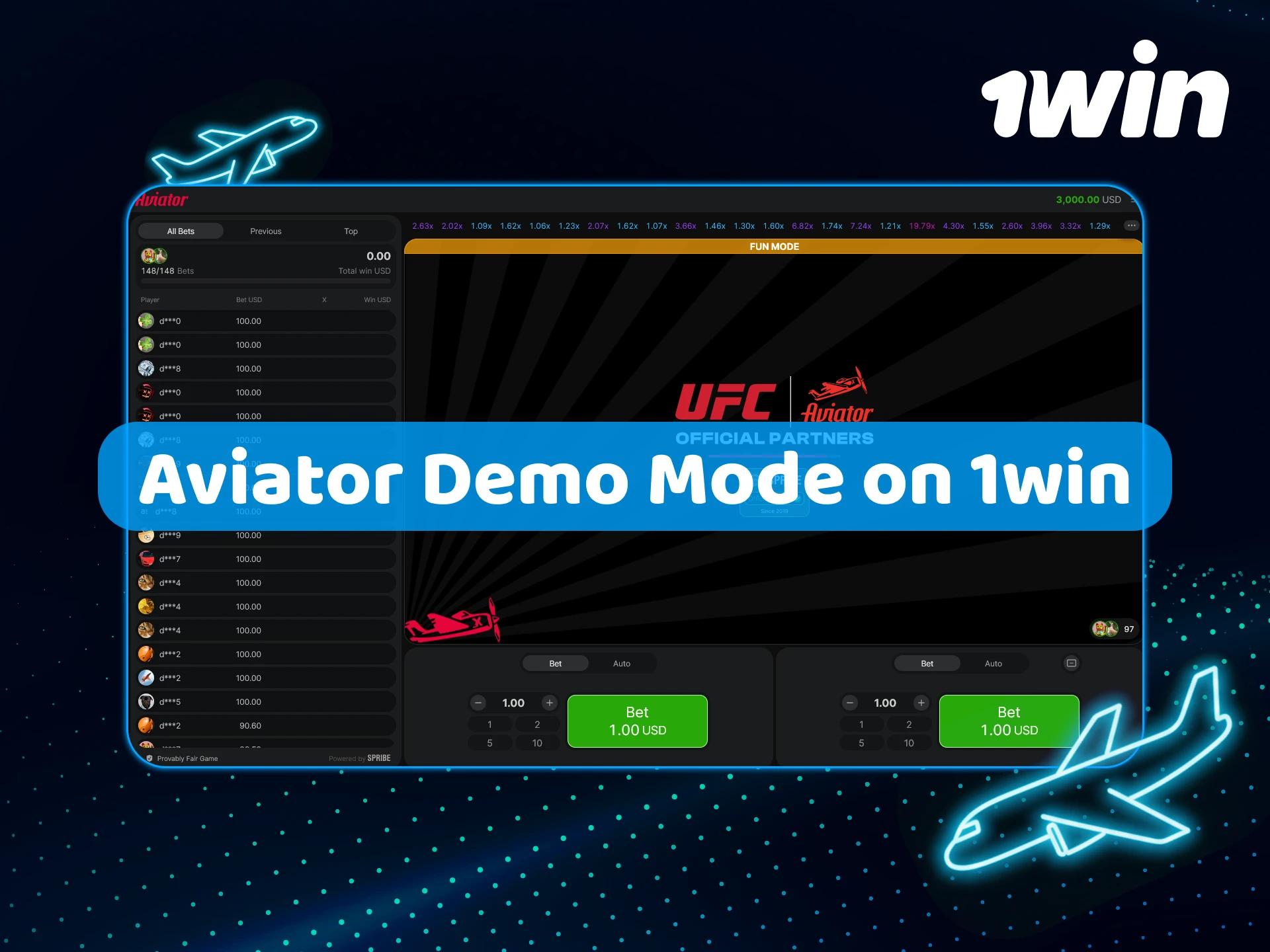 Try the 1win Aviator Game in demo mode for free.