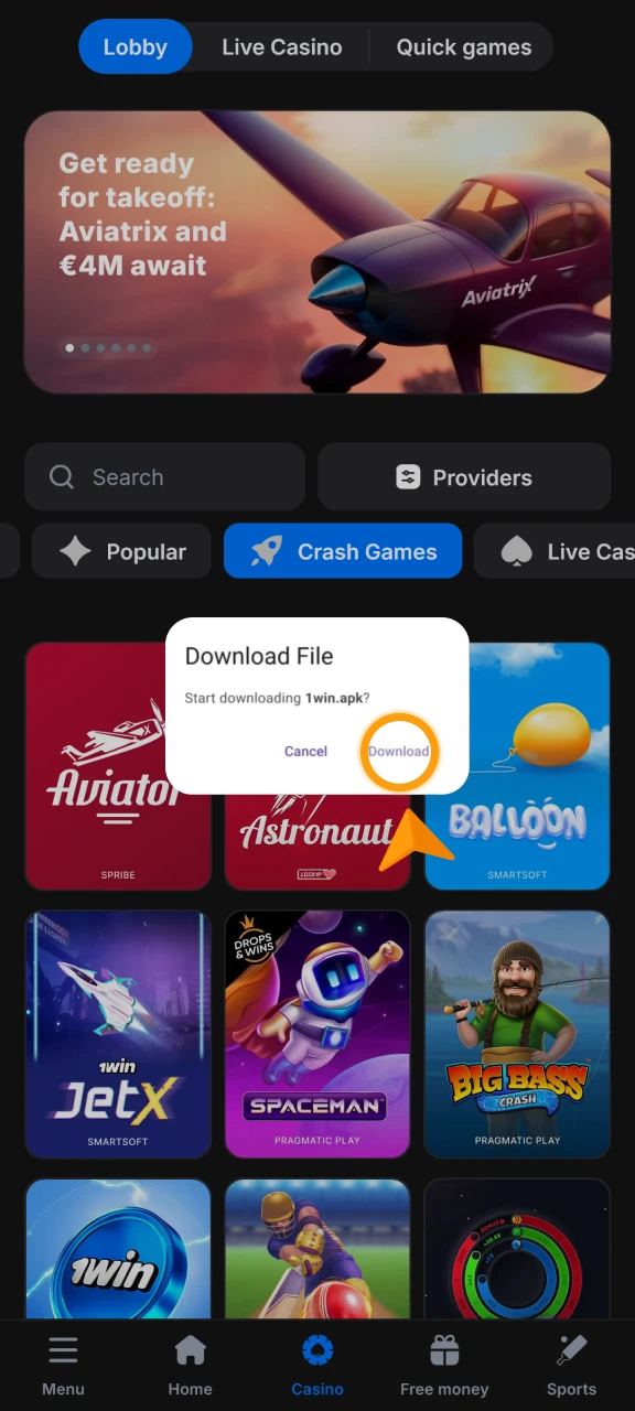 Download the 1win App for Android or iOS to play Aviator.