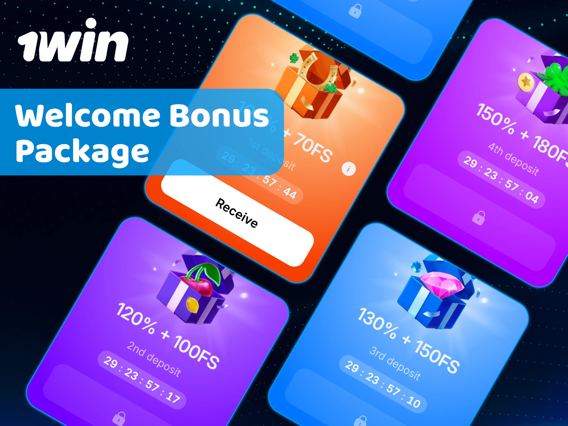Start your journey with the 1win Casino welcome bonus package.