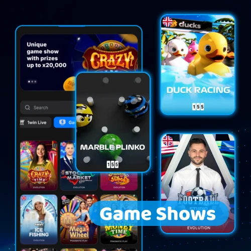 Participate in entertaining 1win game shows with live hosts.