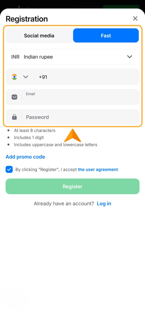 Register a New Account at 1win to activate your Promo Code.