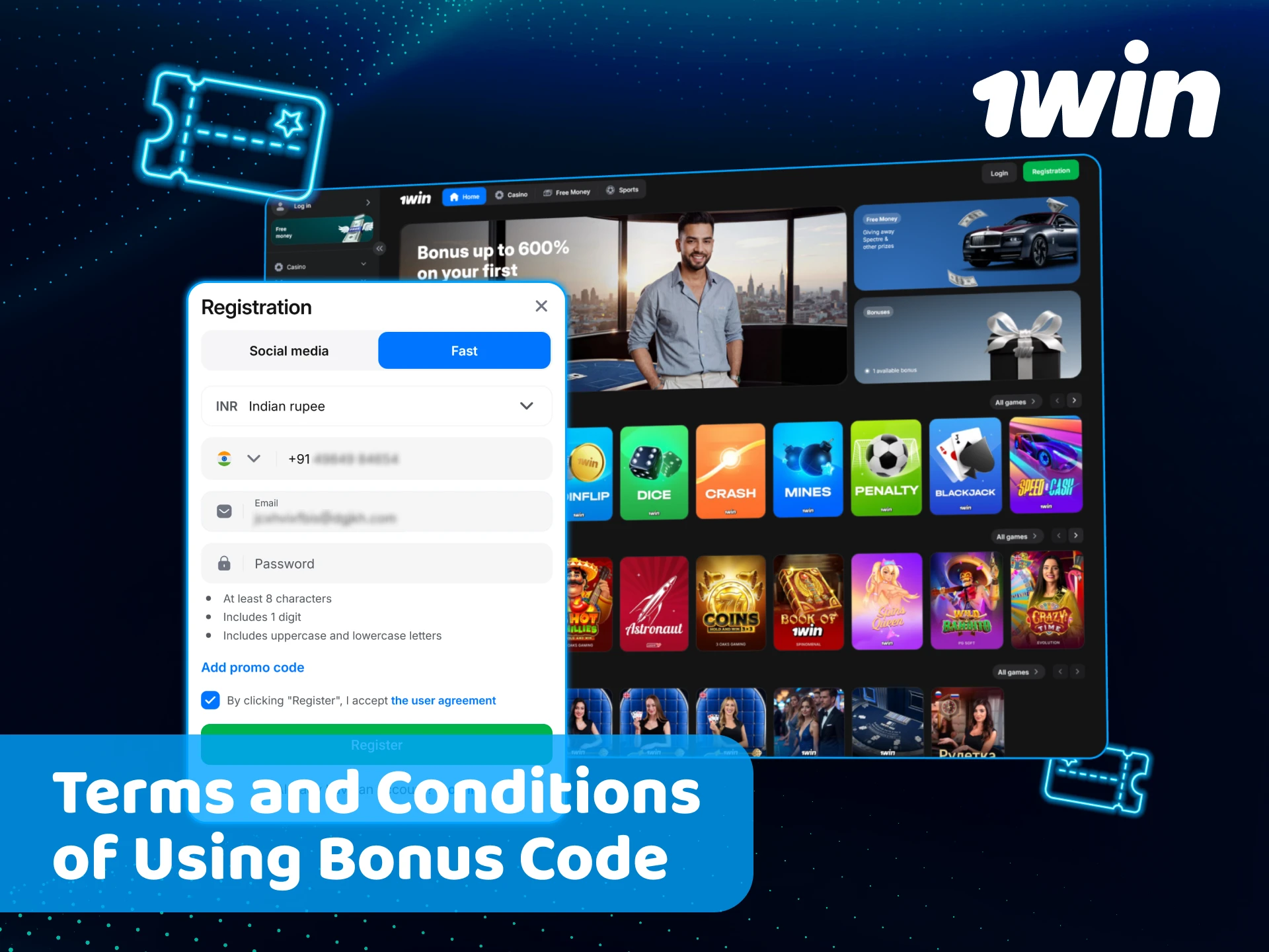 Follow the 1win promo code terms and conditions for gaining the benefits.
