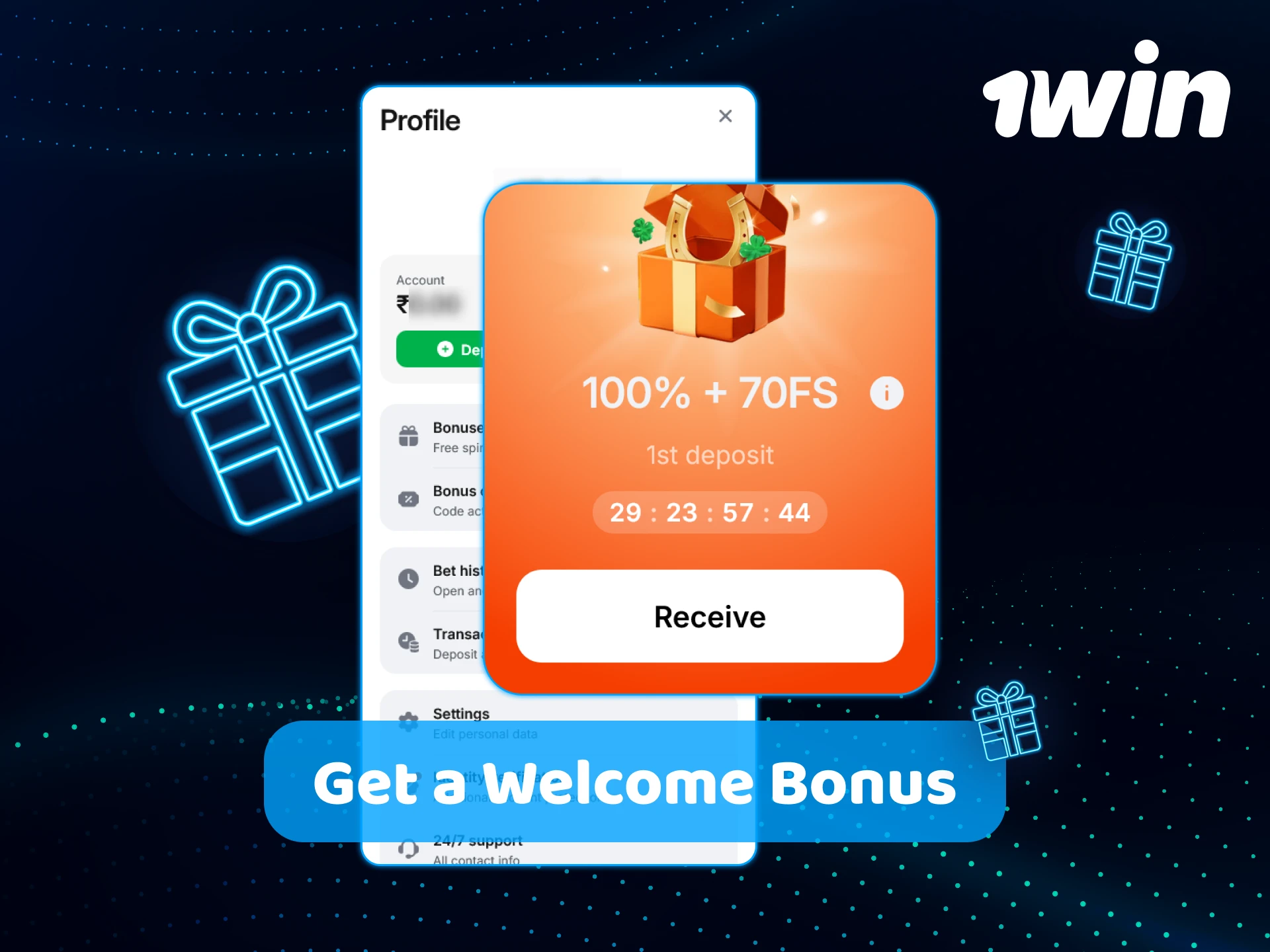 Follow the guide on how to receive a 1win Registration bonus.