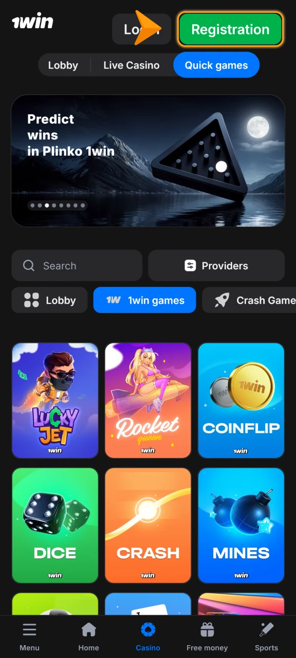 Open the mobile App and begin your 1win Registration process.