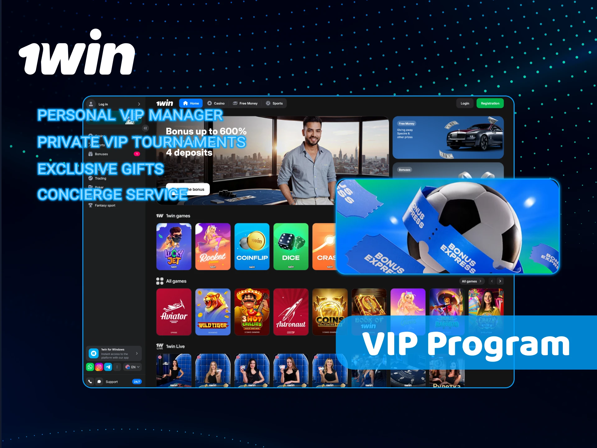 Join the 1win VIP program and receive exclusive sports betting rewards.